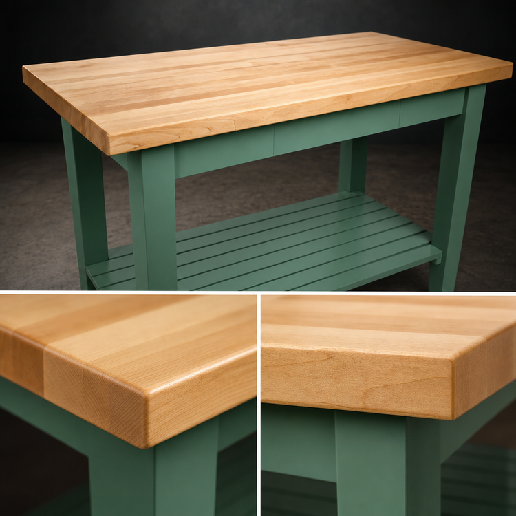 Product image #4 for John Boos Classic Country 48-Inch x 25-Inch Wood Top Work Table with 1-1/2-Inch Edge Grain Maple Top and Two Slatted Undershelves