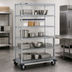 Thumbnail image #3 for Quantum Mobile Enclosure Cart with 5 Wire Shelves, 60-Inch W x 24-Inch D x 70-Inch H, Chrome Plated