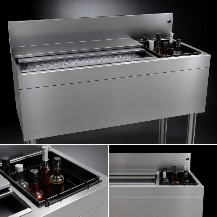Product image #3 for Glastender 42-Inch Underbar Combo Ice Bin/Cocktail Unit with Right Bottle Well and 84 lb. Ice Capacity