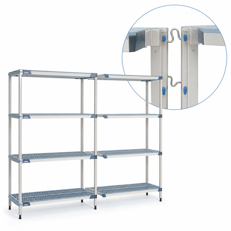 Product image #3 for MetroMax i Blue 24"W x 24"D x 63"H Add-On Polymer Shelving Unit with 4 Open Grid Shelves
