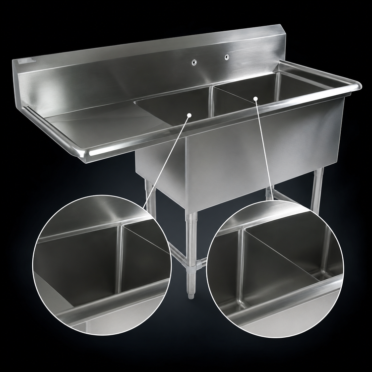 Product image #3 for John Boos Pro-Bowl 2-Compartment Stainless Steel Sink with 24-Inch Left Drainboard