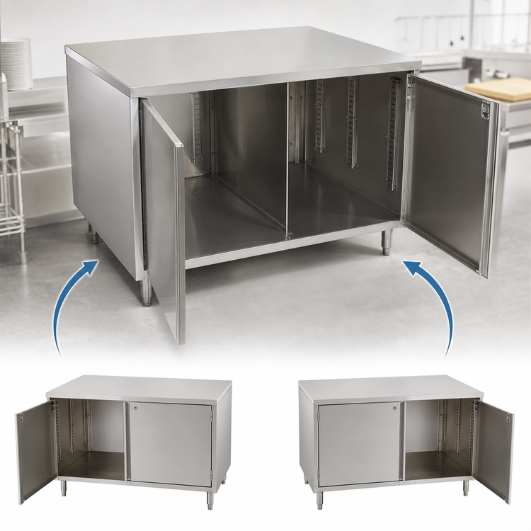 Product image #3 for BK Resources Dual-Access Stainless Steel Chef Table Cabinet Base with Locking Hinged Doors, 30 x 30 Inches