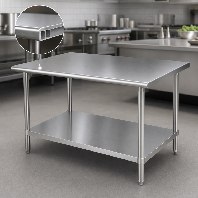 Product image #3 for 60 Inch x 14 Inch 18-Gauge 400-Series Stainless Steel Work Table with Adjustable Undershelf