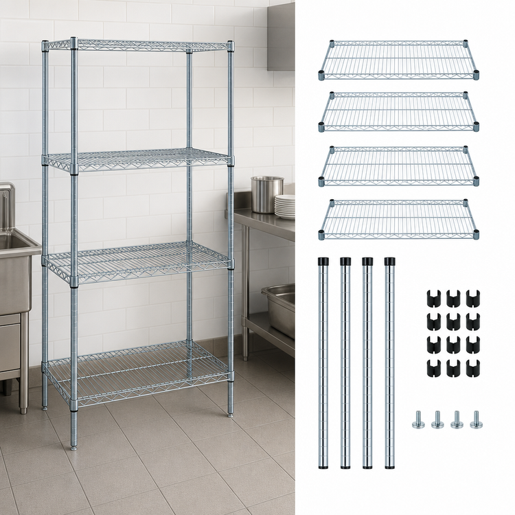 Product image #3 for Quantum Wire Shelving Starter Kit, 24"W x 24"D x 63"H, 4-Shelf Stationary Unit