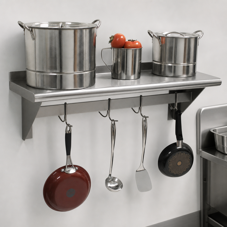 Product image #3 for Advance Tabco Wall-Mounted Shelf with Pot Rack, 48 x 12 Inches, Stainless Steel