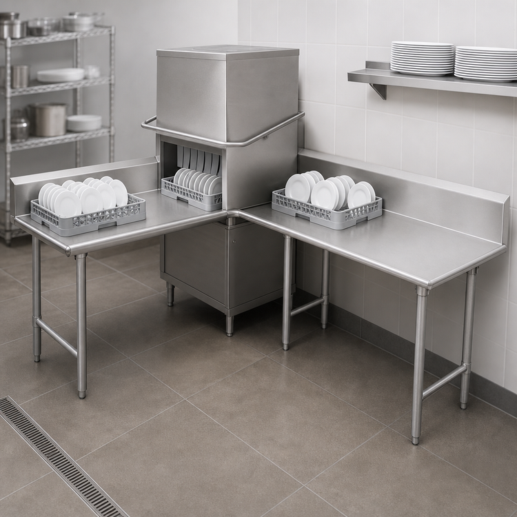 Product image #3 for Advance Tabco L-Shaped Island-Clean Dishtable, Right-Hand, 119 Inch, 16 Gauge 304 Stainless Steel Top