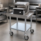Thumbnail image #3 for Tortilla Masters Equipment TMES-24 Equipment Stand for TM105 Ventura Flex, 24 x 24 Inch Stainless Steel Top with Galvanized Undershelf