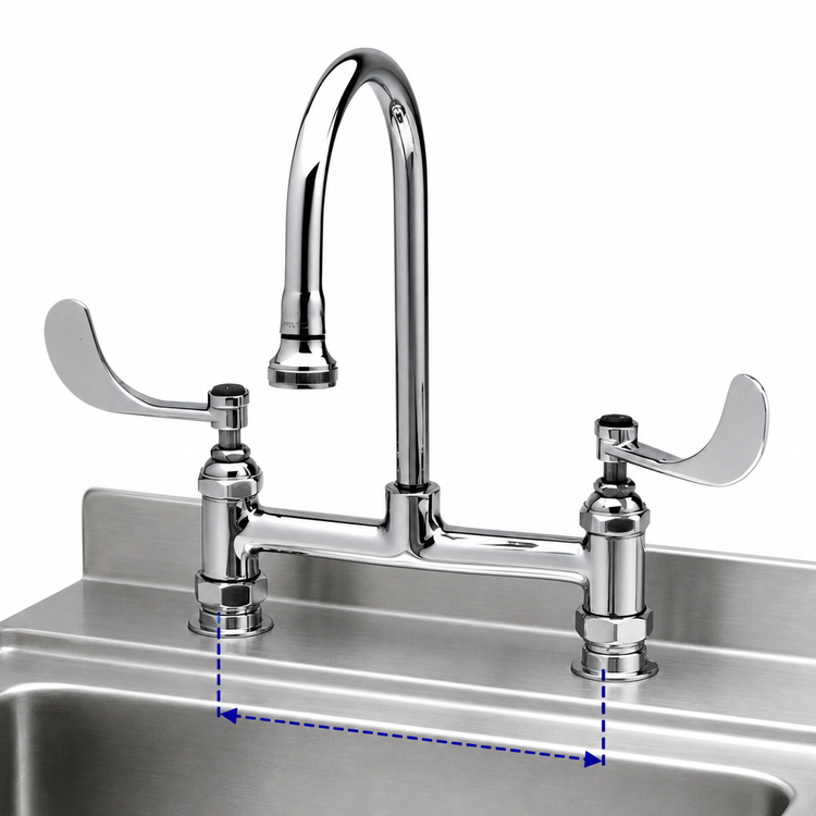 Product image #3 for T&S Brass B-0322 Medical Deck-Mount Faucet with Rigid Gooseneck and Rose Spray, 8-Inch Centers