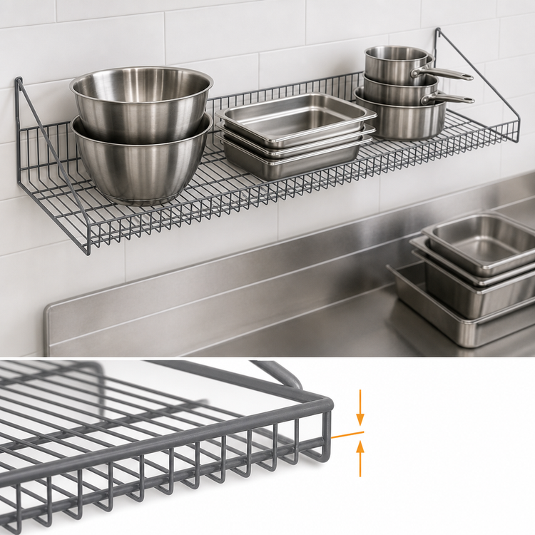 Product image #3 for Metro SmartWall 48-Inch W x 14-Inch D Wall-Mounted Grid Shelf with Retaining Edge, Metroseal Gray