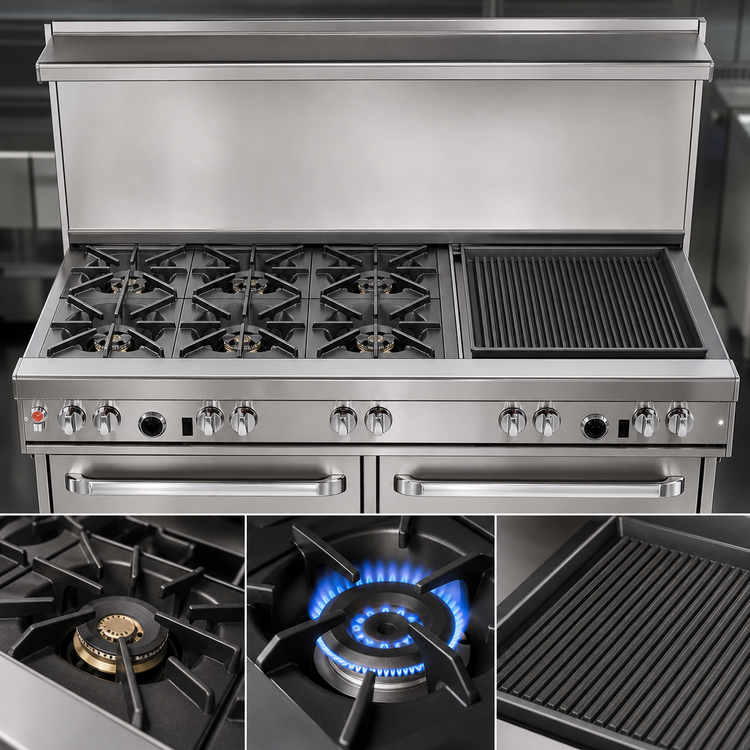 Product image #3 for Southbend Ultimate 60-Inch Gas Restaurant Range with 5 Burners, 24-Inch Charbroiler, and 2 Standard Ovens
