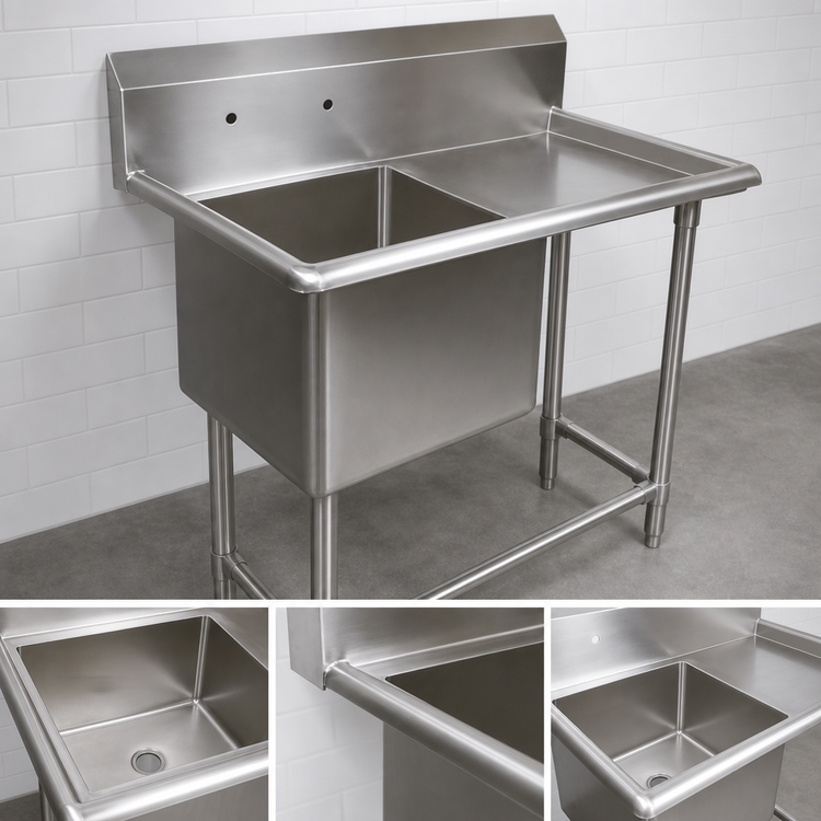 Product image #3 for John Boos Pro-Bowl 1-Compartment Stainless Steel Sink with Right Drainboard and 10-Inch Backsplash