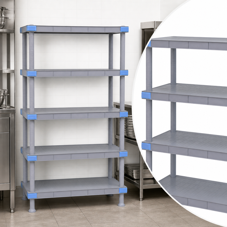 Product image #3 for Quantum Millenia 5-Shelf Solid Polymer Shelving Starter Unit with Dunnage Stand, 60W x 21D x 74H, Gray