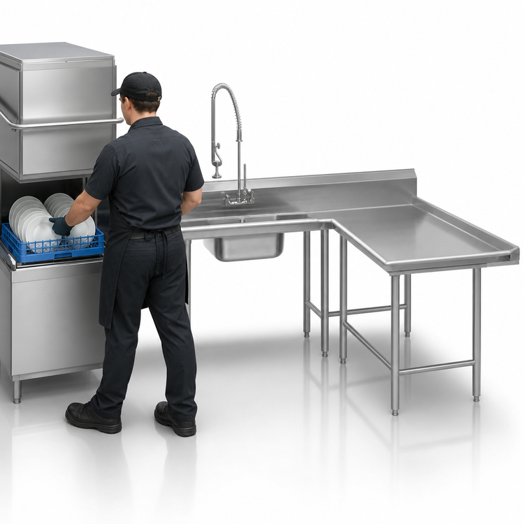 Product image #3 for Advance Tabco 144-Inch Right-Hand U-Shaped Soiled Dishtable with Pre-Rinse Sink, Landing, and 14-Gauge Stainless Steel