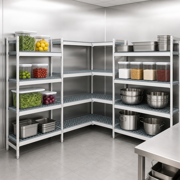 Product image #3 for Fermostock 4-Tier Polymer Corner Expansion Kit Shelving Unit, 66" H x 31" W x 18" D