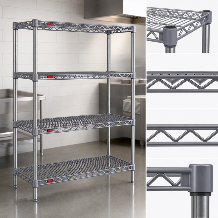 Product image #3 for Eagle Group Valu-Master 4-Tier Starter Wire Shelving Unit, 60"W x 18"D x 74"H, Pewter Gray Epoxy Finish