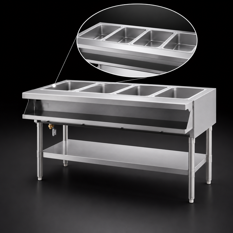 Product image #3 for Eagle Group SHT4-120-X Sealed Well Electric Hot Food Table with Open Shelf Base, 4 Wells, 120V