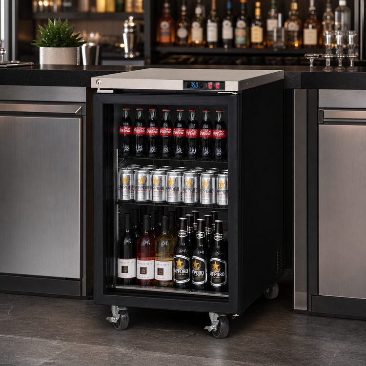 Product image #3 for Everest Refrigeration One-Section Back Bar Refrigerator, 23-1/2 Inch Wide, 8.0 Cu. Ft., Glass Door, Rear-Mounted Self-Contained Refrigeration