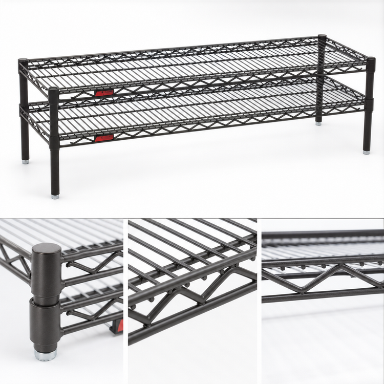 Product image #3 for QuadTruss 2-Tier Front Case Merchandise Wire Shelving Unit, 36 x 14 x 14 Inches, Pewter Gray Epoxy