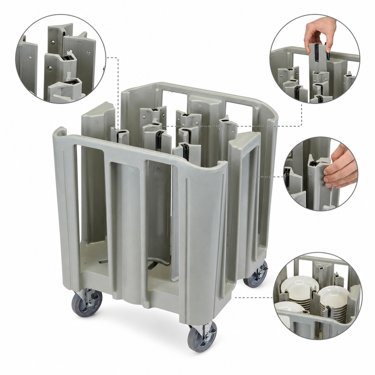 Product image #4 for Cambro S-Series Compact Adjustable 8-Tower Dish Caddy Dolly, Speckled Gray