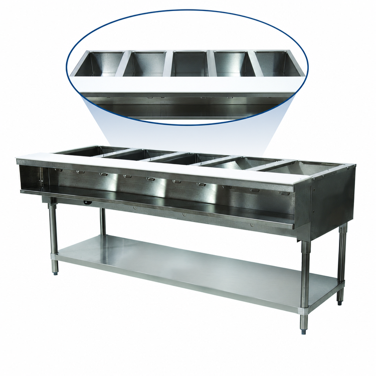 Product image #3 for Advance Tabco Triumph Supreme 5-Well LP Gas Water Bath Hot Food Table with Cutting Board and Open Base