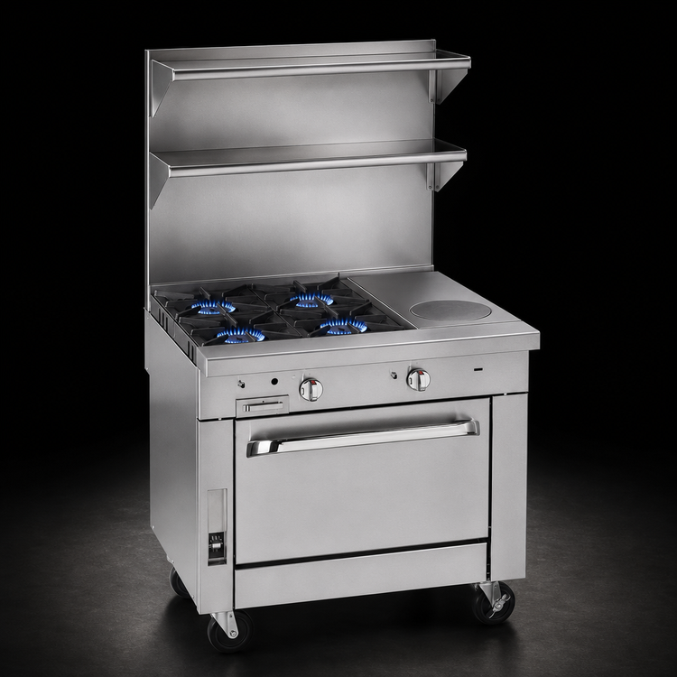 Product image #3 for Southbend Platinum 36-Inch Heavy Duty Gas Range with 4 Open Burners, 12-Inch Hot Top, and Convection Oven