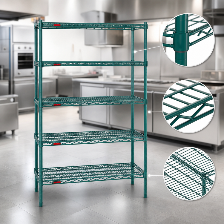 Product image #3 for Valu-Gard 5-Tier Wire Shelving Starter Unit, 48W x 21D x 74H, Green Epoxy Finish