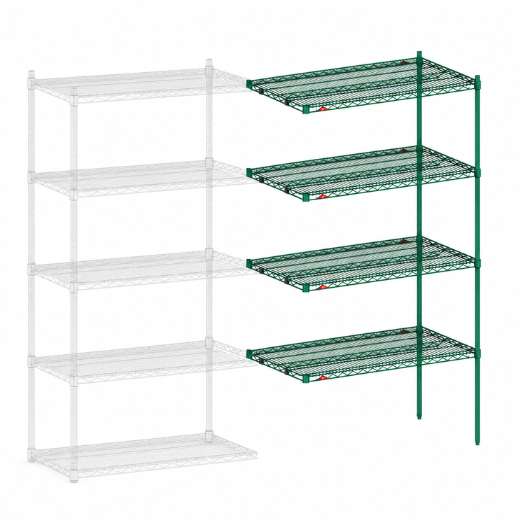 Product image #4 for Metro Super Erecta Add-On Wire Shelving Unit, 48 x 21 x 74 Inches, 5 Shelves, Metroseal 3 Epoxy-Coated Green Finish with Microban