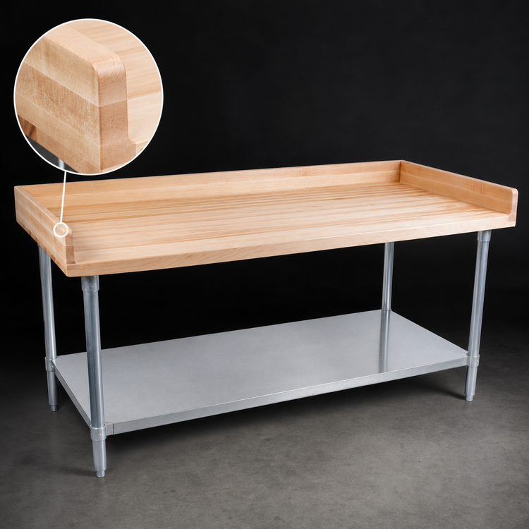 Product image #3 for John Boos DNS10 84" x 30" Baker's Top Wood Work Table with 1-3/4" Maple Top and Galvanized Base