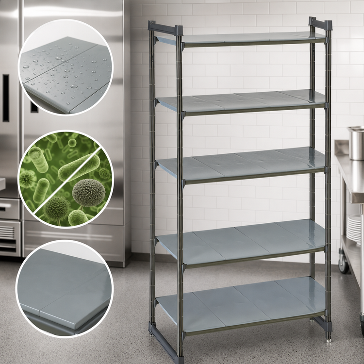 Product image #3 for Cambro Camshelving Basics Plus 5-Tier Solid Stationary Polymer Shelving Starter Unit, 21 x 42 x 84 Inches, Brushed Graphite
