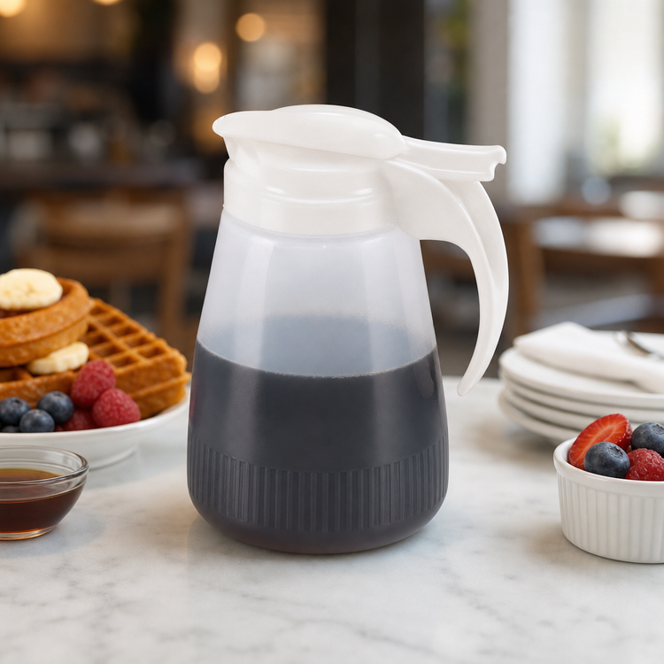 Product image #3 for Dripcut 32 oz White Polyethylene Syrup Server with White Plastic Top