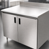 Thumbnail image #3 for Advance Tabco Enclosed Work Table, 108 x 24 Inches, Cabinet Base, Mid-Shelf, Hinged Doors, 14-Gauge 304 Stainless Steel Top, 5-Inch Backsplash