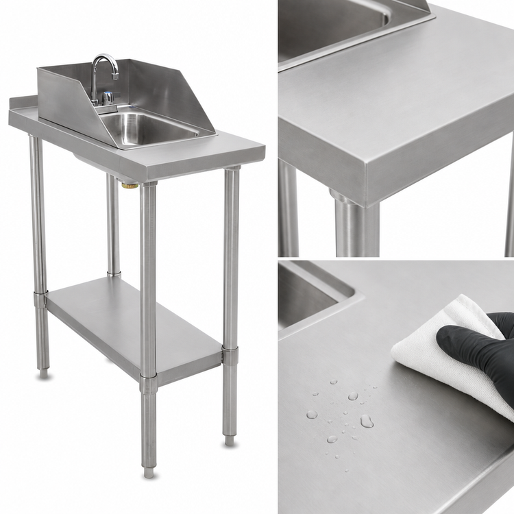 Product image #3 for John Boos Stallion Stainless Steel Filler Table with Drop-In Sink, 18 x 30 Inches, Adjustable Undershelf