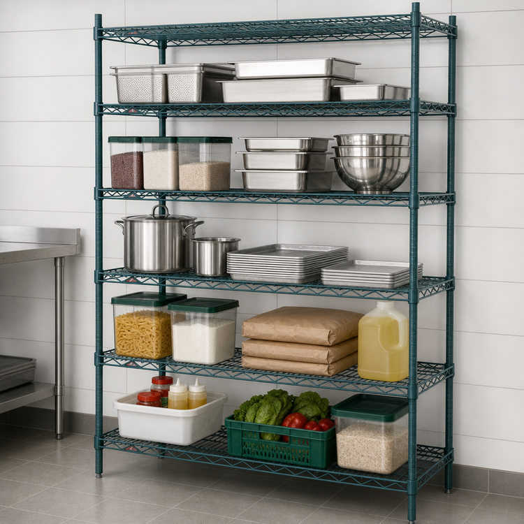 Product image #4 for Metro Super Erecta 72"W x 24"D x 74"H Starter Wire Shelving Unit with 5 Shelves, Metroseal 3 Green Epoxy Finish