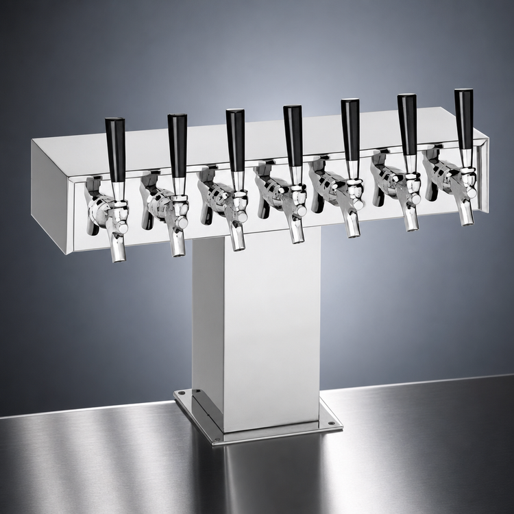 Product image #3 for Perlick Wide Base 8-Faucet Tee Draft Beer Tower, Extra High, Polished Chrome, Glycol-Cooled