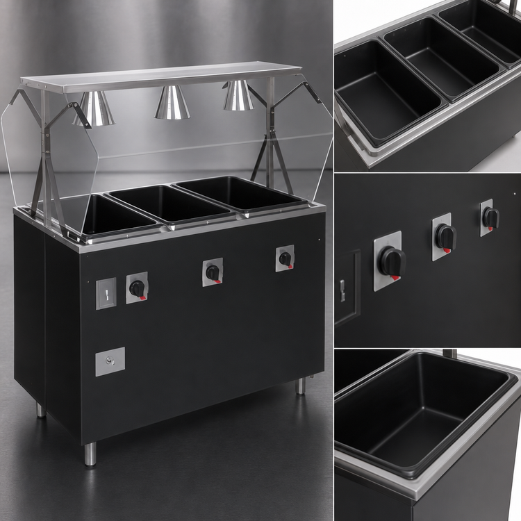 Product image #3 for Vollrath 2-Series Affordable Portable™ 3-Well Deluxe Mobile Hot Food Station with Buffet Breath Guard and Enclosed Base