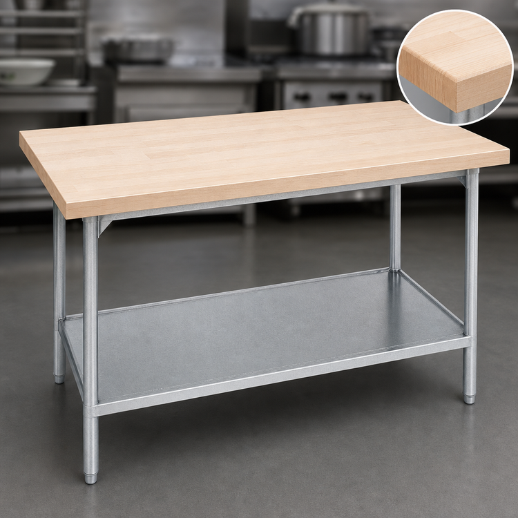 Product image #3 for Advance Tabco Maple Top Work Table with Adjustable Undershelf, 84 x 36 Inches, Galvanized Base