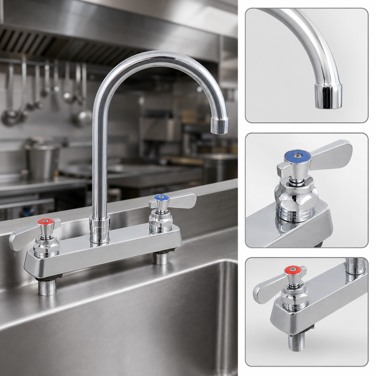Product image #3 for OptiFlow Heavy Duty Solid Body Manual Deck-Mount Faucet with 8-Inch Gooseneck Spout, 8-Inch Centers