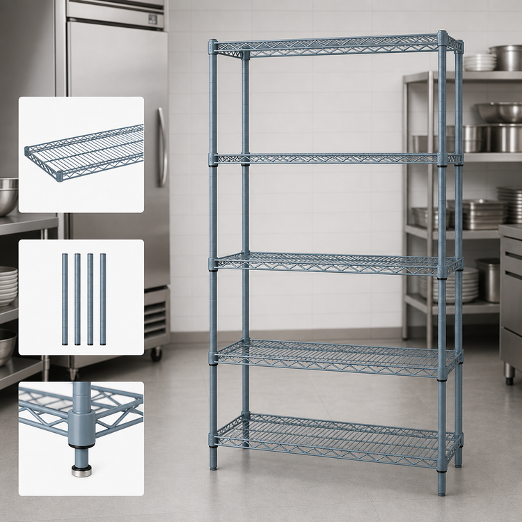 Product image #3 for Quantum 5-Shelf Stationary Wire Shelving Starter Kit, 30 x 24 x 54 Inches, Gray Epoxy Antimicrobial Finish