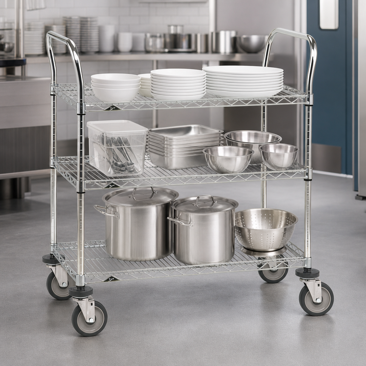 Product image #3 for Metro Super Erecta 3-Shelf Heavy Duty Chrome Plated Utility Cart, 36 x 24 x 39 Inches