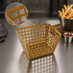 Thumbnail image #4 for American Metalcraft LFRYG54 Rectangular Gold Laser-Cut Stainless Steel Fry Basket, 5 x 4 x 3 Inches Case of 48