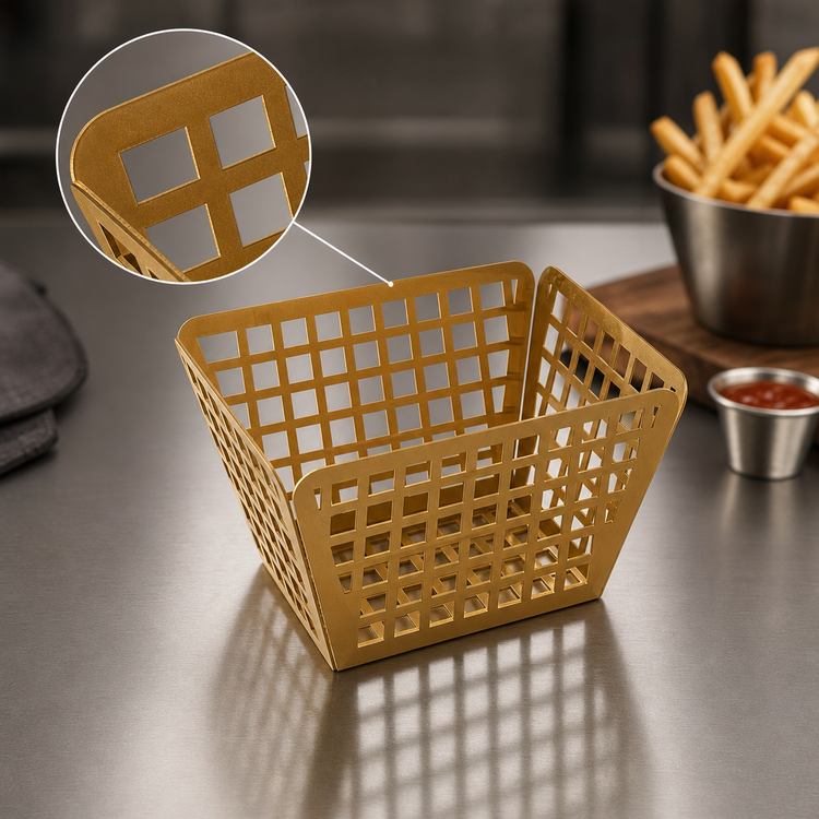 Product image #4 for American Metalcraft Gold Rectangular Laser-Cut Fry Basket, 5 x 4 x 3 Inches
