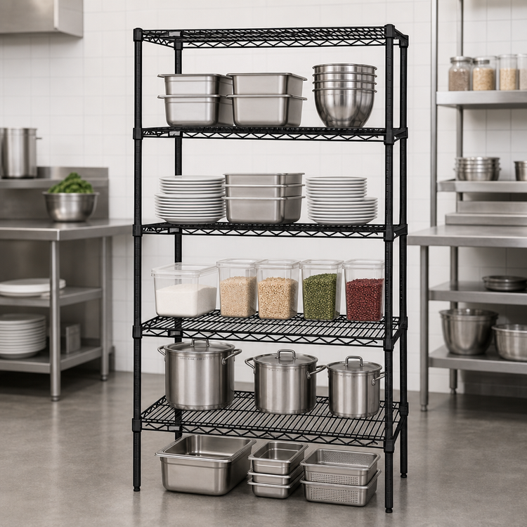 Product image #3 for Quantum 24 x 18 x 86 Inch Black Epoxy Antimicrobial 5-Shelf Wire Shelving Starter Kit