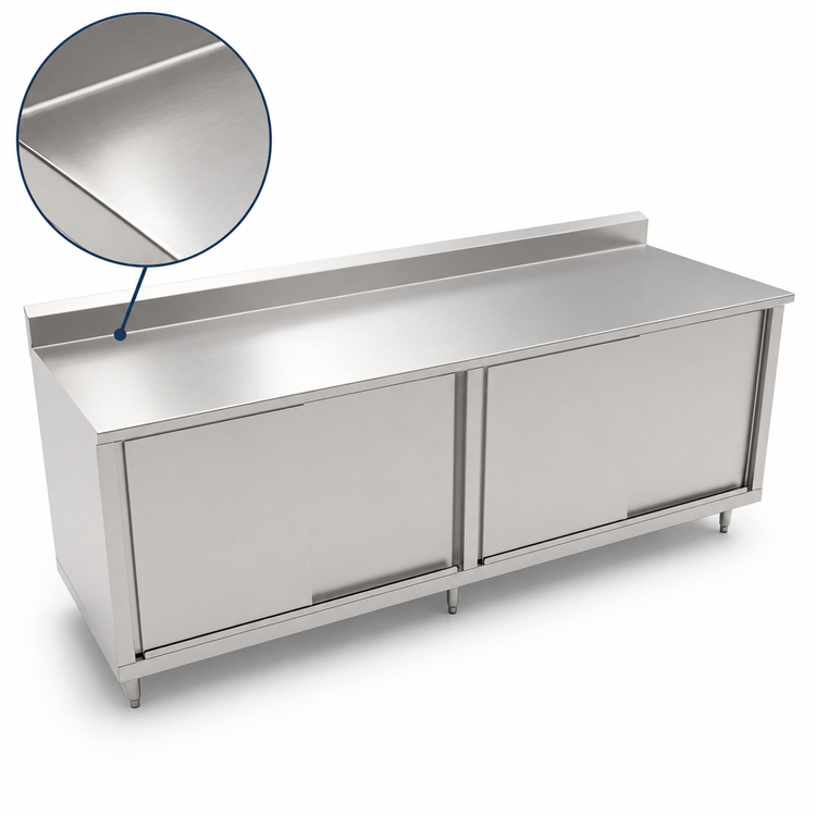 Product image #3 for John Boos 96 Inch x 36 Inch Enclosed Work Table with Cabinet Base, Sliding Doors, Stainless Steel Top, and 5 Inch Backsplash