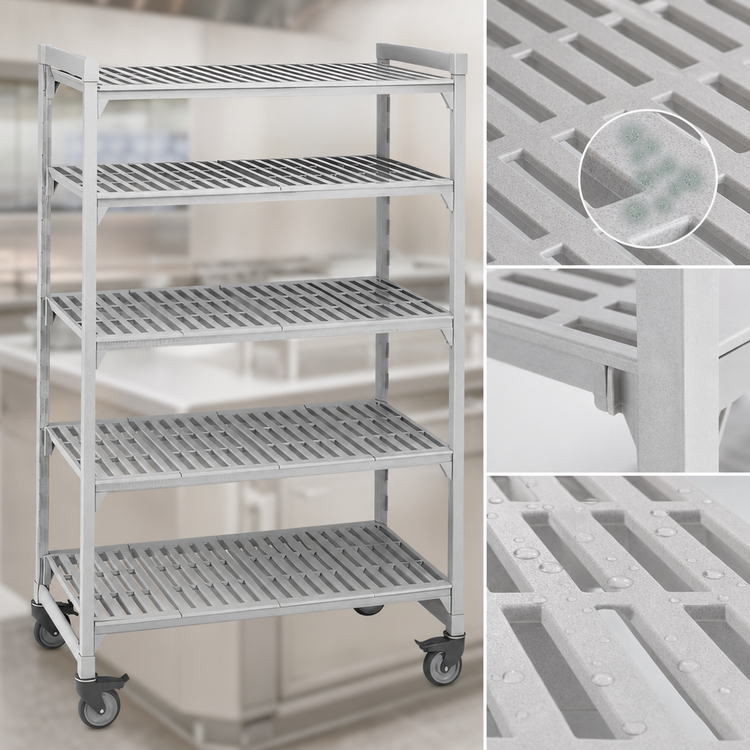 Product image #4 for Cambro Camshelving Premium 5-Tier Vented Mobile Starter Unit, 21" x 48" x 67-1/4", Speckled Gray