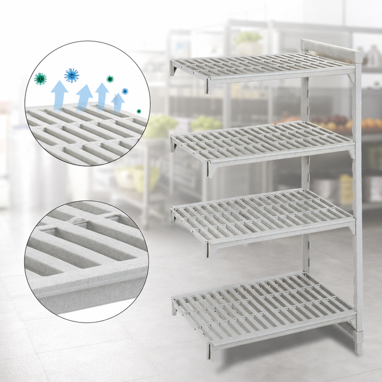 Product image #4 for Cambro Camshelving Premium Stationary 4-Tier Vented Polymer Add-On Shelving Unit, 21 x 30 x 84 Inches, Speckled Gray