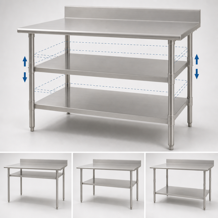 Product image #3 for Eagle Group Adjustable Stainless Steel Work Table Undershelf, 144 Inches W x 30 Inches D, For Uni-Lok Hat Channel Frame Tables