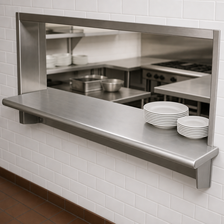Product image #3 for Eagle Group 132-Inch Wide Pass-Thru Wall Shelf, 18-Inch Deep, 304 Stainless Steel