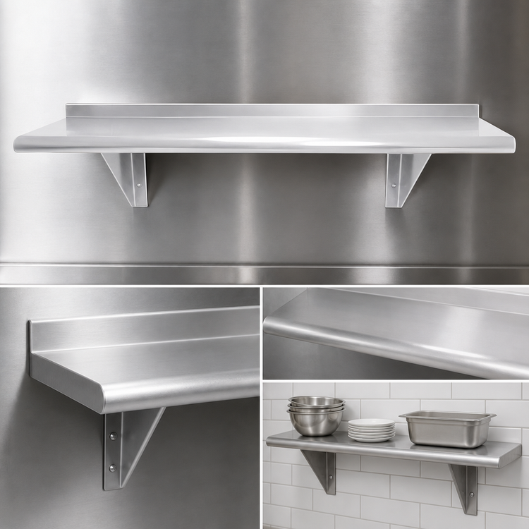 Product image #3 for Advance Tabco 60" x 15" Wall-Mounted Stainless Steel Shelf, 16 Gauge 304 Satin Finish