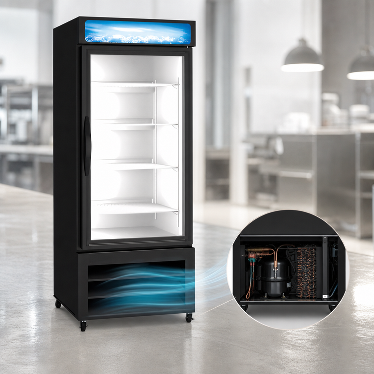 Product image #3 for Kelvinator Commercial 26 Cu. Ft. One-Section Reach-In Glass Door Refrigerated Merchandiser, Right-Hinged, Bottom-Mount, 115V