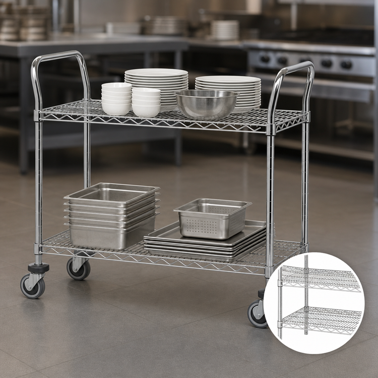 Product image #3 for Metro Super Erecta MW611 Standard Duty 2-Shelf Chrome Plated Steel Utility Bus Cart, 36 x 24 Inches